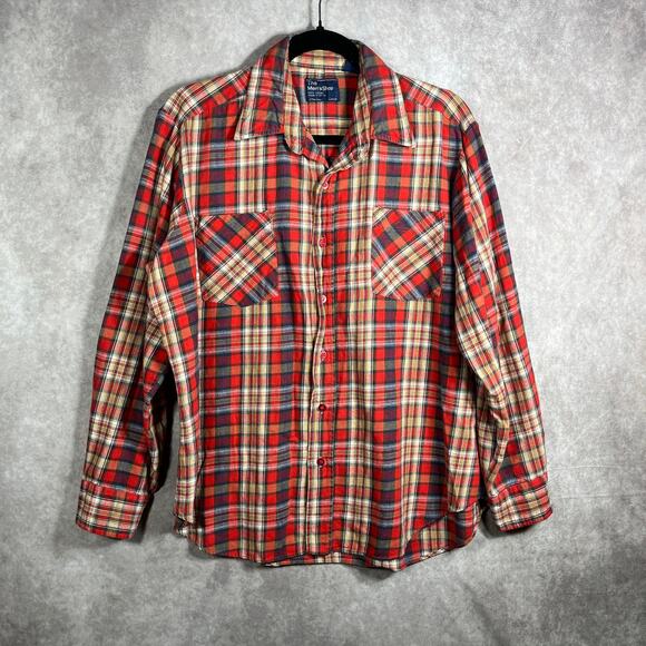 Vintage The Men's Shop Shirt Mens Large Red Plaid‎ Flannel Button Up Lumberjack - Picture 1 of 7